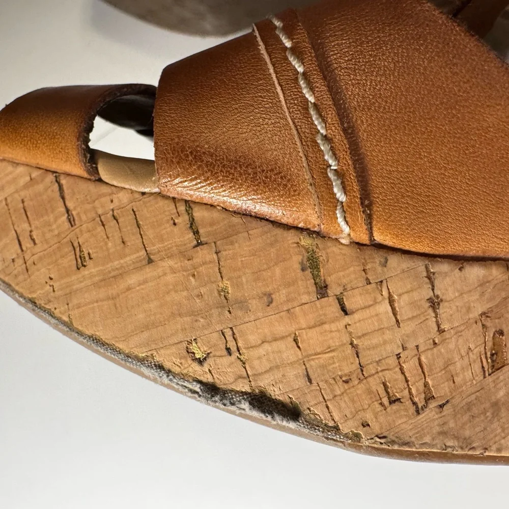 Franco Sarto Brown Leather High End Wedge Sandals Women’s 9.5 Cadmus